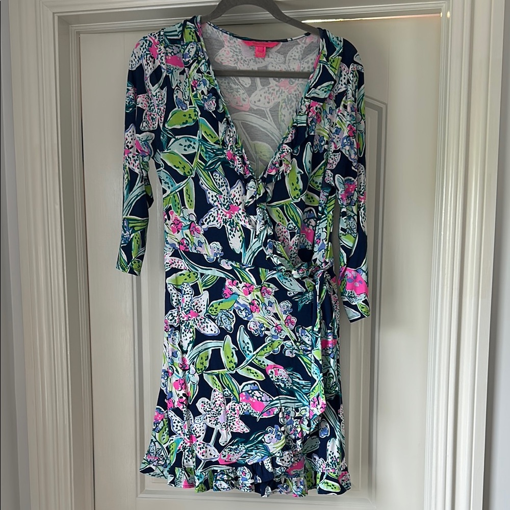 Floral Wrap Dress with 3/4 Sleeves